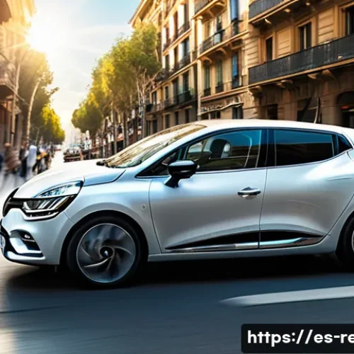 Home 8 르노 클리오와 폭스바겐 폴로 비교 - A dynamic shot of a modern Renault Clio driving through a bustling, sunny street in Barcelona, Spain...